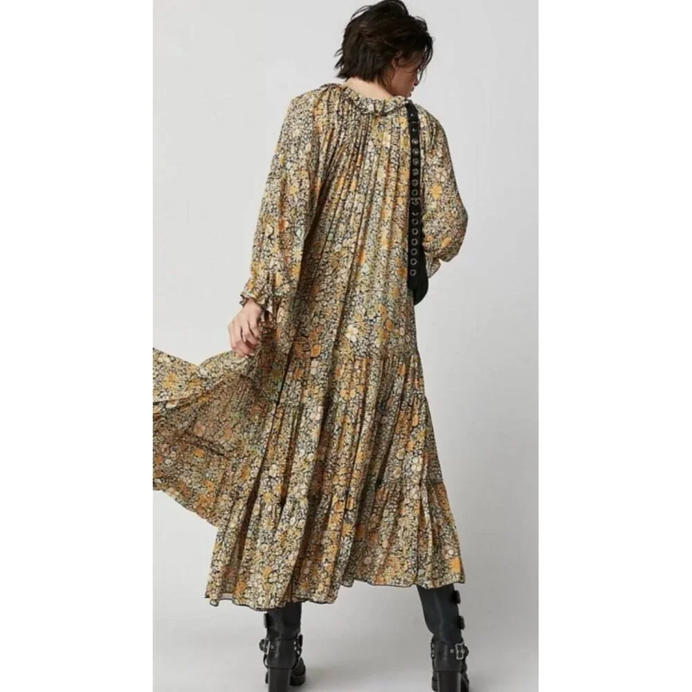 Free People Feeling Groovy Maxi Dress Floral Print Boho V-Neck M - Picture 4 of 11